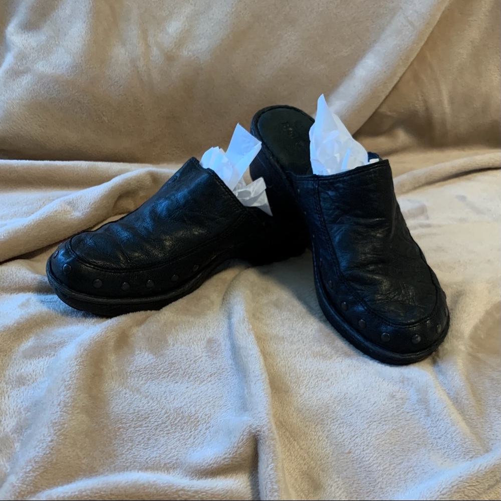 Black Studded Leather Born Mules Women’s Size 10